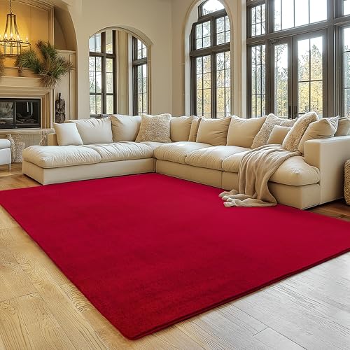 SIMPEX Teppich Rot 200x280 cm Waschbarer Kurzflor Teppich, rutschfest & weich, modernes einfarbiges Design für Wohnzimmer, Schlafzimmer, Küche & Kinderzimmer.