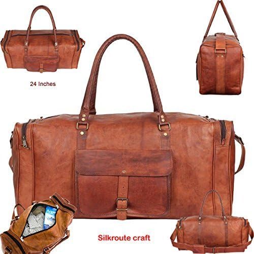 24 inch Men's Leather Duffel Travel Gym Overnight Weekend Bag One Size Brown By SILKROUTE CRAFT