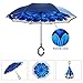 AmbrellaOK Double Layer Inverted Umbrella for Car Reverse Folding C-Shaped Hands Free Handle - Compact Lightweight & Windproof – Ideal Gift Men & Women (Auto Open-Blue Flower)