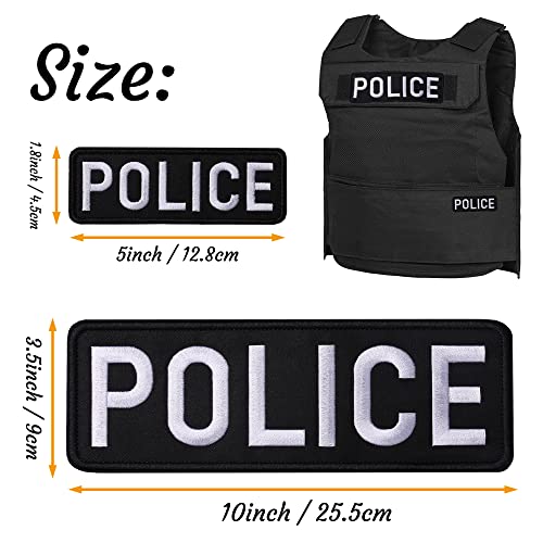 Police Embroidered Patches Hook and Loop, Durable Fabric Police Patch for Officer Guard Uniforms Vest, Jacket, Carrier, Hat, One Small and One Large Black