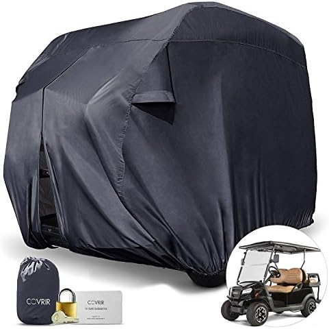 Superior-Strength(TM) Universal 4-Passenger (EZ GO, Yamaha) Golf Cart Storage Cover Kit. 210D Black Material Provides Strong Wind & Rain Protection. Complete With Bungee Cords, Lock and Patch Kit.