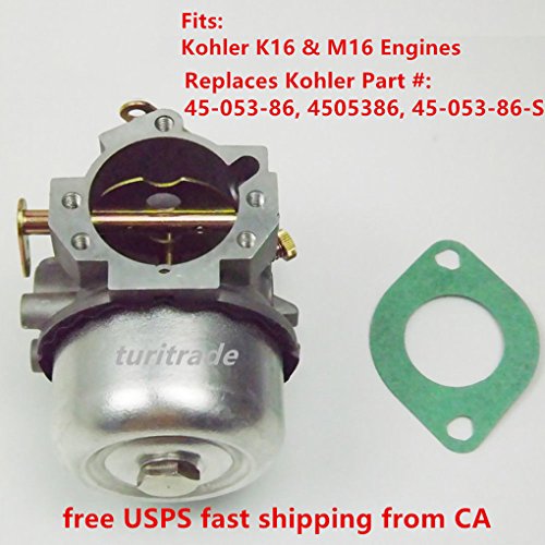 TopfireDirect for Kohler 45-053-86-S Carburetor Kit Fits Kohler K16 & M16 Engines Carb Engine Car Replacement Kit w/Gaskets