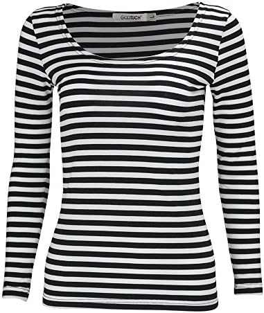 Gootuch Women Fashion Black and White Stripe Long Sleeve Leisure Rayon Casual Slim Fit Shirt (B-W, S) 