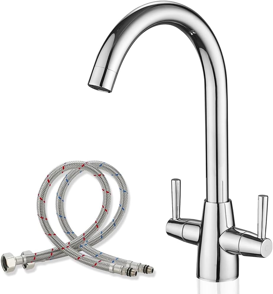 Haiba Kitchen Tap Mixer Monobloc Dual Lever 360 Swivel Chrome 1 Hole Deck