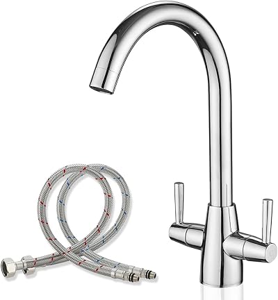 Haiba Kitchen Tap Mixer Monobloc Dual Lever 360 Swivel Chrome 1 Hole Deck