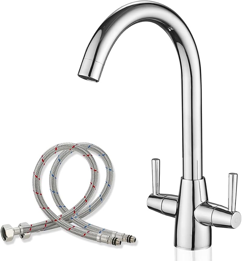 Haiba Kitchen Tap Mixer Monobloc Dual Lever 360 Swivel Chrome 1 Hole Deck