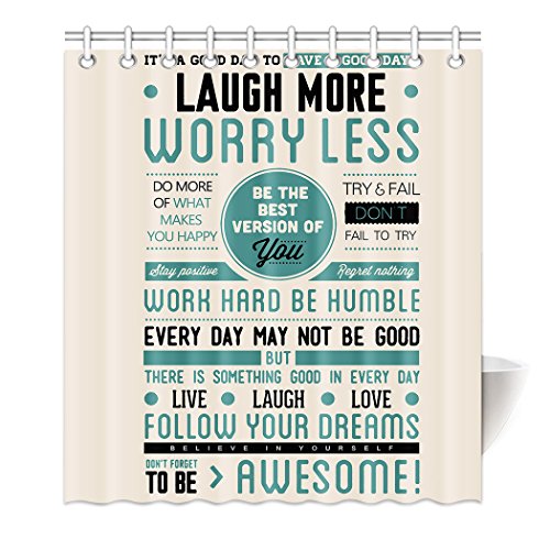 HommomH 65″ x 72″ Shower Curtain With Hooks Bathroom Anti-Bacterial Waterproof Awesome Quotes Happiness