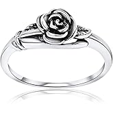 Hoops & Loops 925 Sterling Silver Oxidized Flower Leaves Rose Blooming Branch High Polish Tarnish Resistant Comfort Fit Floral Ring for Women