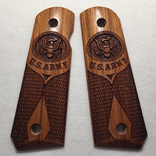 1911 Full Size US Army Solid Wood Grips Fits Government &amp; Commander Custom Grips Colt, Kimber, S&amp;W, Sig, etc. Solid Rosewood