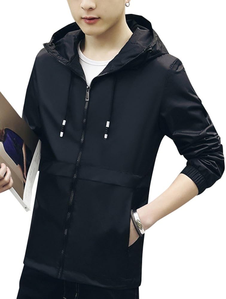 Anyu Thin Jacket Mens Summer Lightweight Zipper Hooded Coat : Amazon.co.uk: Clothing