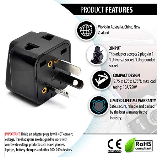 Australia, New Zealand, China Power Plug Adapter by OREI, AU Travel