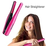 Mermaid 2 in 1 Hair Straightener and Curling Iron Professional Mini Ceramic Flat Iron Wireless USB Charging Curler Curling Tongs, Fix Styling Quick, Good for Travel(Rose red)