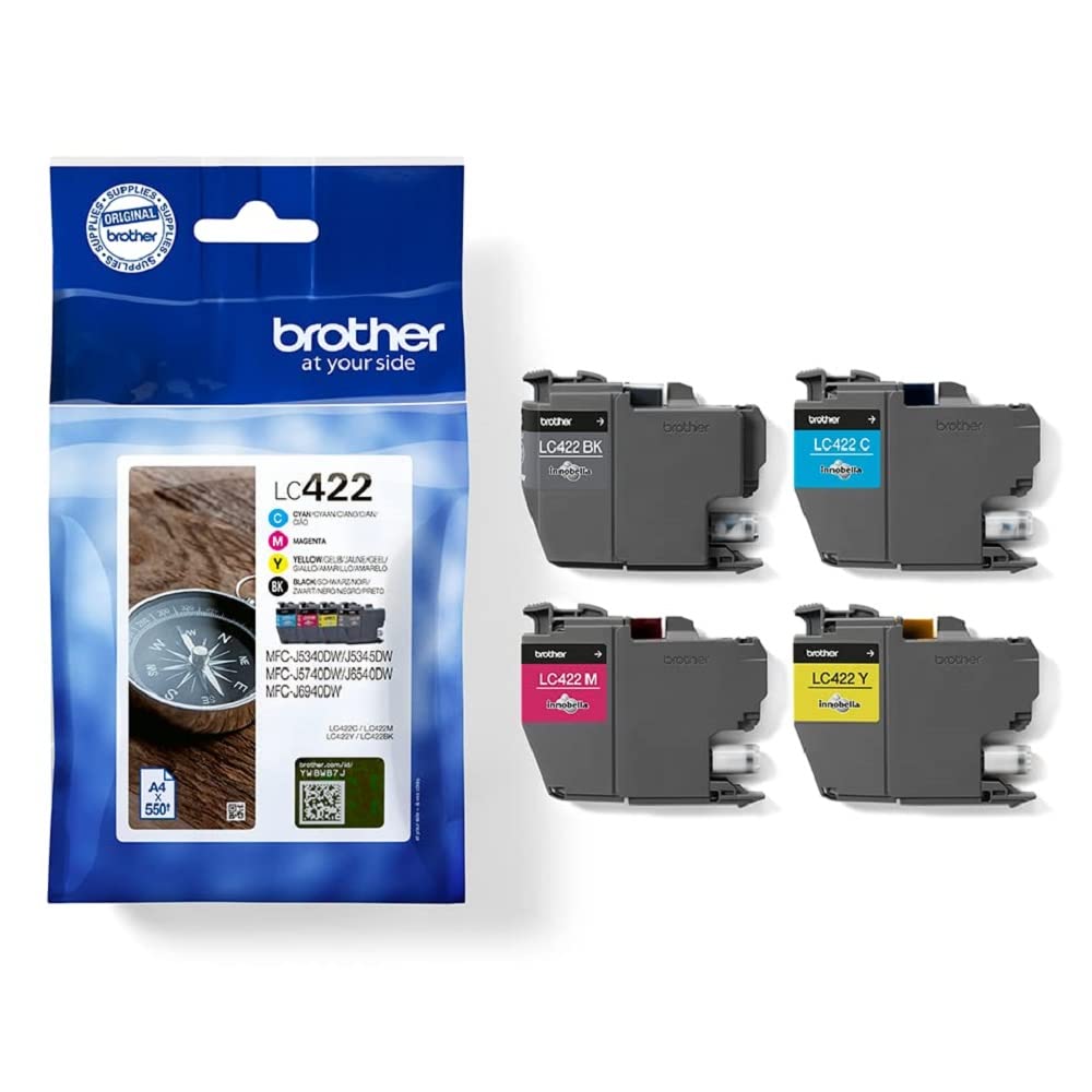 Brother LC-422VAL Black/Cyan/Magenta/Yellow, Multi-Pack, Standard Yield, Includes 4 x Inkjet Cartridges, Genuine Supplies