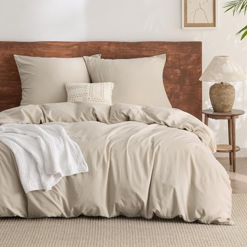 BEDSURE Bettwäsche 220x240 Baumwolle 3teilig - Beige, 2 Kissen 80x80 cm