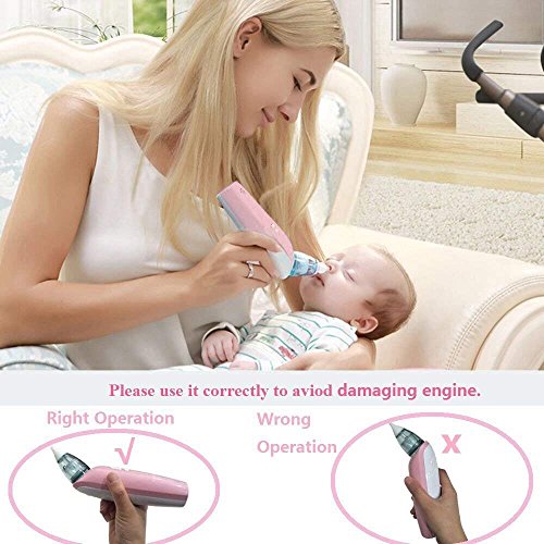 Nose Suction SUMGOTT Baby Nasal Aspirator - Safer and Faster as Well as Hygienic Nose Cleaner with 3 Levels of Operation & 2 Size Tips for Newborns & Toddlers