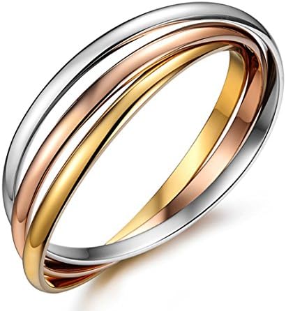 Women’s Set of 3 High Polished Stainless Steel Bangle Bracelet Tri-color Gold/Silver/Rose Gold