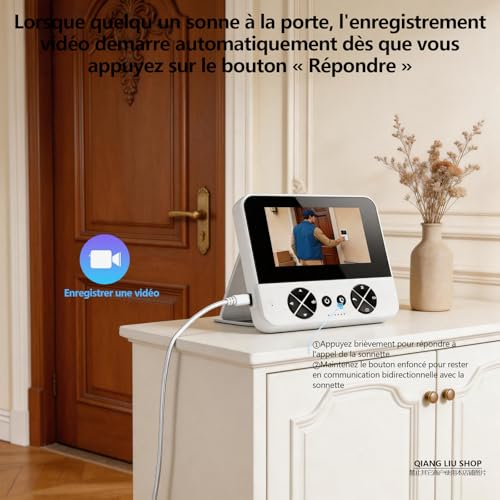 Sonnette sans Fil avec Caméra 1080P Étanche IP65, écran 4,3 Pouces, Communication Bidirectionnelle, Vision Nocturne Infrarouge, sans Application Ni Wi-FI, Compatible avec Les Cartes TF