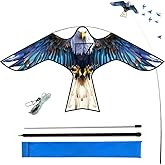 HENGDA KITE Bird Scarer Hawk Flying Kite with 4m Pole for Farm Protector(B) | Blue Kite for Crops Protector,Lifelike Flying Eagle Design Scares Away Unwanted Birds,Come with Pole for Quick Installation