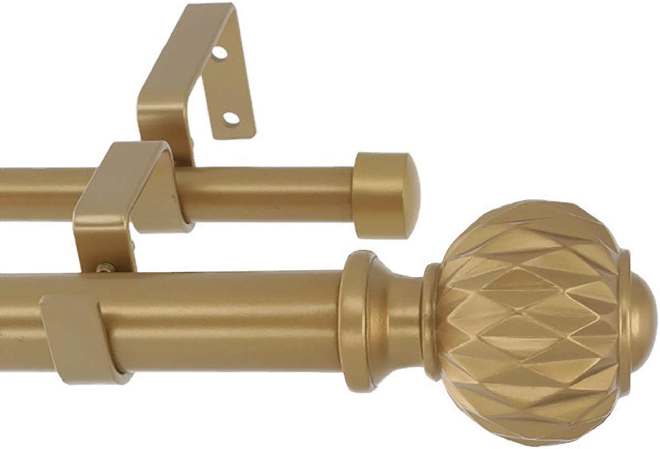 Meriville 1-Inch Diameter Double Window Treatment Curtain Rod, Castani Finial, 28-inch to 48-inch Adjustable, Royal Gold