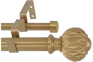 Meriville 1-Inch Diameter Double Window Treatment Curtain Rod, Castani Finial, 48-inch to 84-inch Adjustable, Royal Gold
