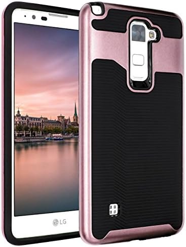 LG Stylo 2 Plus Case, SUMOON Hybrid Dual Layer Impact Resistant Shock-Absorption Full-Body Protective Armor Case With Textured Pattern Grip For LG Stylo 2 Plus (Black/Rose Gold)