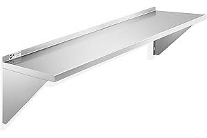 KUTLER Stainless Steel Shelf - 12" x 60", NSF Commercial Wall Mount Shelves with Backsplash, Floating Metal Shelving for Restaurant, Kitchen, Home