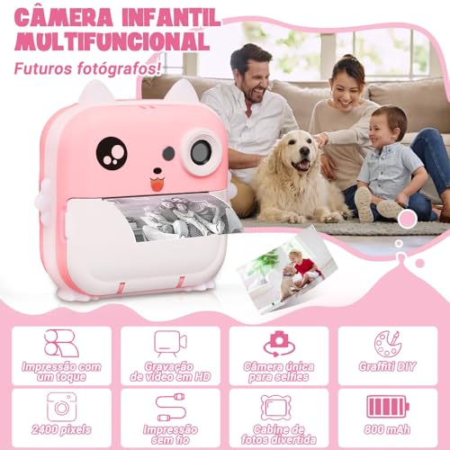 Câmera Instantânea (pink), Câmera Instantânea, Pode Imprimir Fotos, Grafite Diy, Vídeo HD, Pixels HD de 2400W