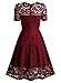 MISSMAY Women's Vintage 1950s Floral Lace Contrast Elegant Cocktail Swing Dress Wine Red X-Large