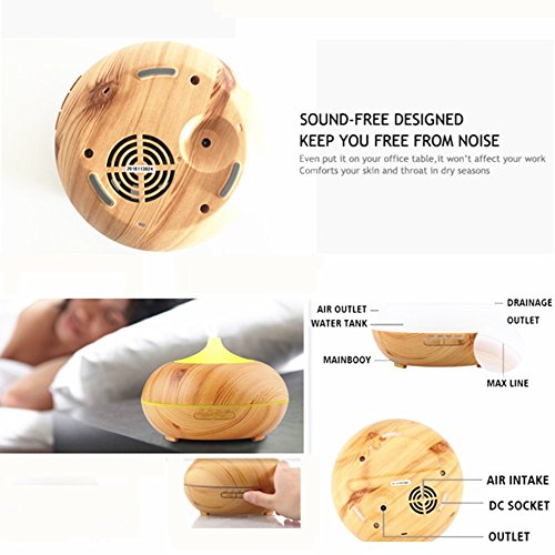 Wood Grain 300ml Cool Mist Humidifier Ultrasonic Aroma Essential Oil Diffuser for Office Home Bedroom Living Room Study Yoga Spa