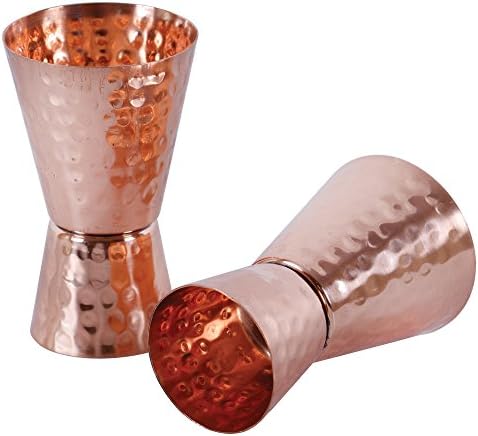 GoCraft Copper Jigger Shot Glasses - Hammered Copper Cocktail Bar Drinks Mixer, Double Sided (1oz/2oz) (Set of 2)