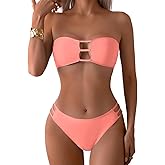 Tainehs Women's Two Piece Strapless Bikini Sets Bandeau Cutout Swimsuit High Cut Bathing Suits