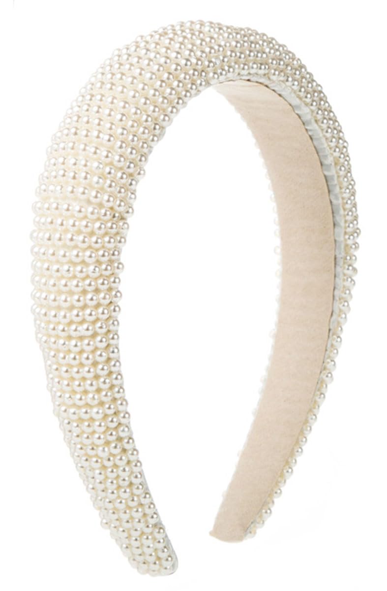 scicent Headbands White Faux Pearl Hairbands Bling Rhinestone Wide Thick Hair Band Bridal Beaded Elegant Hair Styling Accessories for Women Girls 16427 — image 1