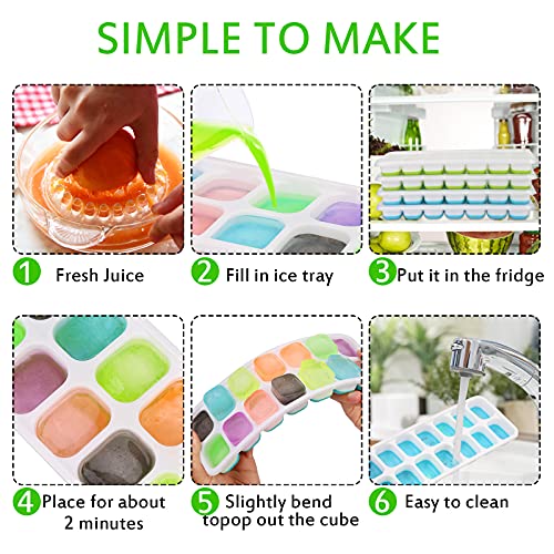 Eiswürfelform Silikon 4er Pack, 14-Fach Eiswürfelformen Mit Deckel, Stapelbar Einfach Herauszunehmen Eiswürfel Form Eiswürfelschalen Ice Cube Tray, LFGB Zertifiziert und BPA Frei (2* Blau+2* Grün)
