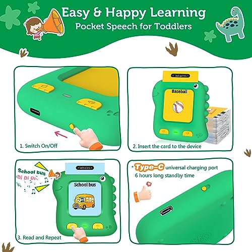 Toddler Toys for 2 3 4 5 Year Old Boys Girls, Richgv Pocket Speech Flash Cards Dinosaur Learning