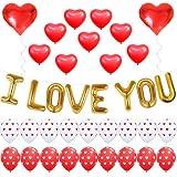 I Love You Balloons - Valentine Balloons Kit, Pack of 35 - Valentines Day Balloons - Heart Print Latex Balloons - Valentines Day Decorations - Heart Foil Balloon Red and White Valentines Balloons
