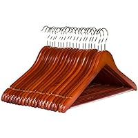 Clutter Mate - Set of 20 - Premium Finished Cherry Wood Hangers with Notches, Non-Slip Pants Bar, Swivel Hook, Wood-Grain, Wooden Clothes Hangers for Coats and Pant, Wood Coat Hangers Pack