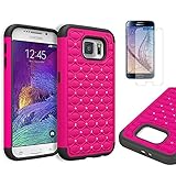 Ewparts for Galaxy S6 Case, Heavy Duty Hybrid Protective Armor Case - Soft Black Silicone Cover with Studded Rhinestone Bling Design Hard Case for Samsung Galaxy S6 G920 (Rose)