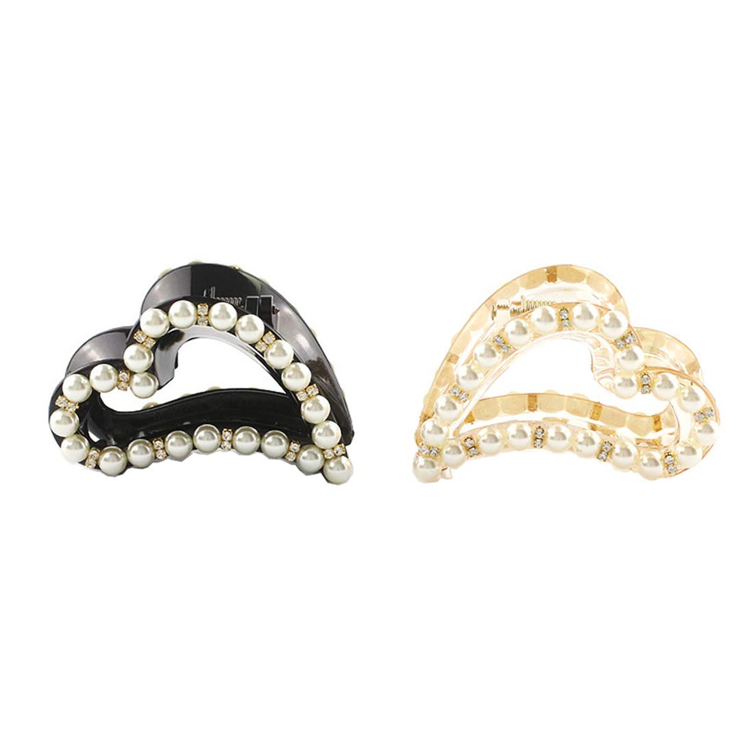 2 PCS Pearl Crystal Hair Claw Clips Love Heart Style Small Pearl Jaw Claw Clips Plastic Hair Catch Barrette for Women Different Hair Types