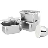Bakpoco Stainless Steel Snack Box Containers for Kids, 3 Packs 12 oz Leak-Proof Microwave-safe Small Food Storage Container with Lid, Metal Compact Bento Lunch Box Container for School Travel