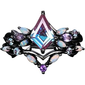 Vintage Gothic Ring for Women, Flower Cubic Zirconia Finger Band Black Crystal Rings Engagement Gift Floral Statement Jewelry
