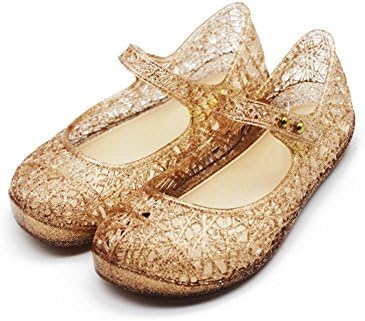Toddler Girls Mary Jane Flat Jelly Shoes White Dots Kid's Sandals (Comes with 1 Pair of Bows Tie)