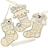 12 Piece Ready to Create Wood Stocking Christmas Ornaments - Kid Friendly Decorate Your Own Holiday Ornaments