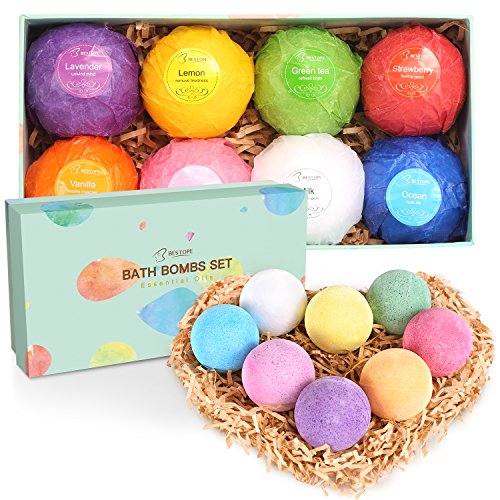 BESTOPE Bath Bombs Gift Set, 8 x 3.5 oz Vegan Natural Essential Oil