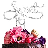 LINGPAR Sweet 16 Cake Topper for 16 Years Birthday Or 16th Wedding Anniversary Crystal Rhinestone Party Decoration Silver (Silver)