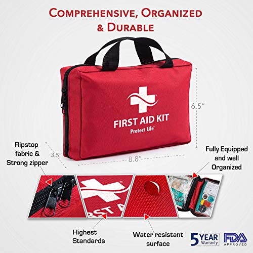 Protect Life First Aid Kit for Car, Home, Traveling, Camping, Office or Sports | 200 Pieces Bag Equipped with Medical Supplies for Emergency and Survival
