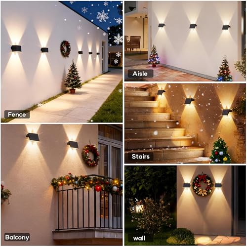 IIRARA Solar Fence Lights Outdoor Garden, Ambient Atmosphere, 4-Pack Warm White, Up & Down Solar Wall Lights Outdoor, Waterproof, Fence Lights Solar Powered for Yard/Pool/Porch