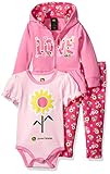 John Deere Baby Girls' Jacket Bodysuit and Pant Set, Pink, 3-6 Months