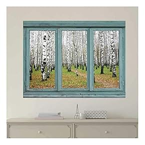 Vintage Teal Window Looking Out Into an Aspen Forest - Wall Mural, Removable Sticker, Home Decor - 24x32 inches