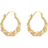 Gold Plated Large Hoop Earrings for Women,Shining Silver Rhinestone Geometric Statement Dangle Earrings,Fashion Daily Anniversary Jewelry Gifts