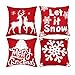 Sykting Christmas Pillow Covers 18x18 for Farmhouse Winter Holiday Decorations Throw Pillow Covers with Embroidery Christmas Tree Deer Snowflakes Saying Red and White Set of 4